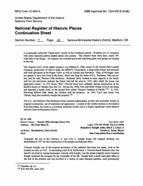 National Register of Historic Places Continuation Sheet