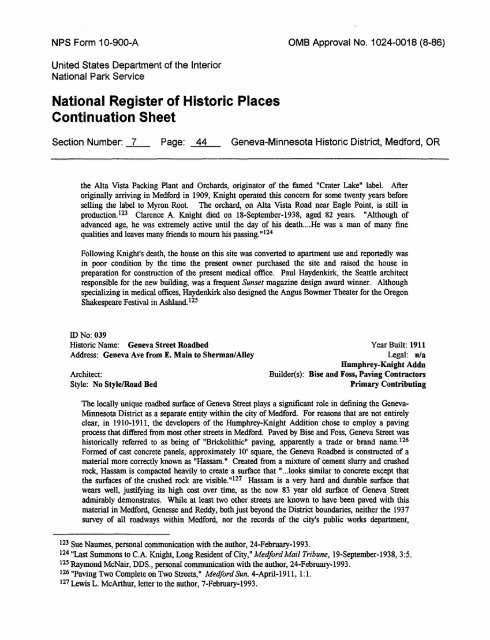 National Register of Historic Places Continuation Sheet