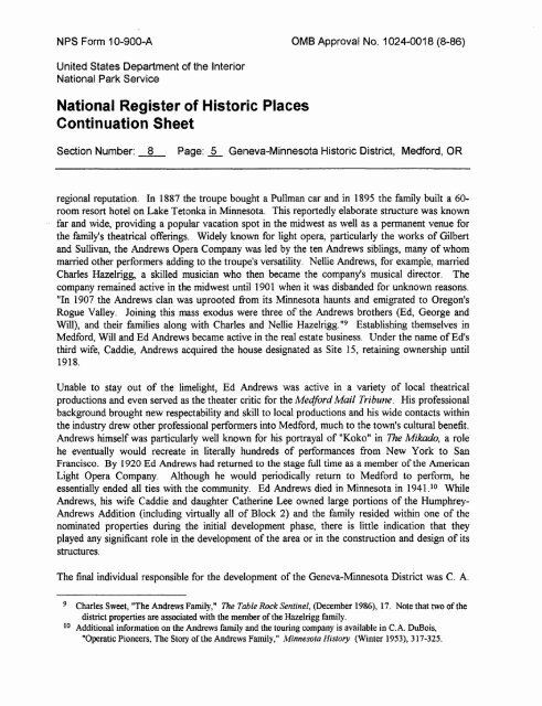 National Register of Historic Places Continuation Sheet