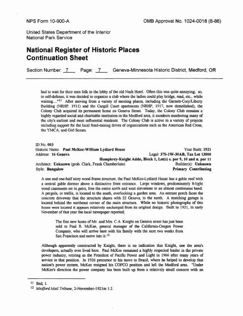 National Register of Historic Places Continuation Sheet