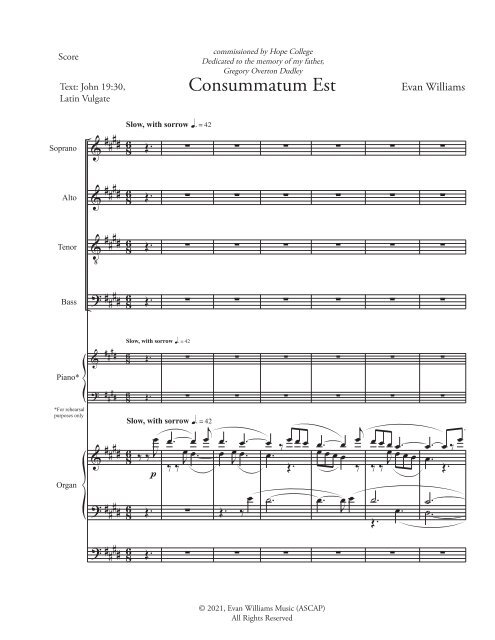 Consummatum est - Vocal Score