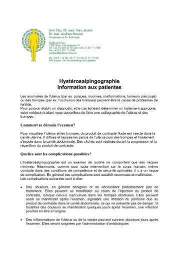 Hystérosalpingographie Information aux patientes - Goldenes Kreuz