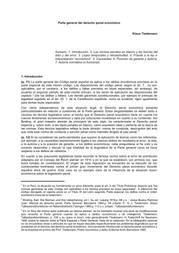 Parte general del derecho penal económico Klaus Tiedemann ...