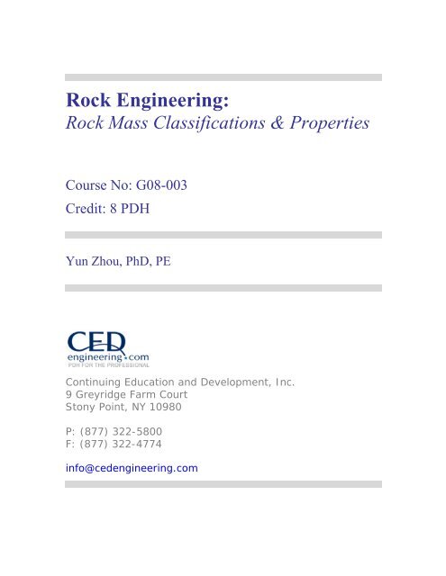 Rock Mass Classifications and Properties - CED Engineering