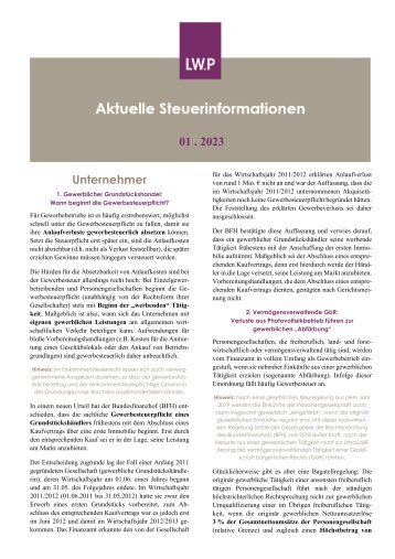 Aktuelle Steuerinformationen Januar 2023