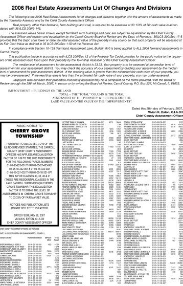 2006 Real Estate Assessments List Of Changes And Divisions