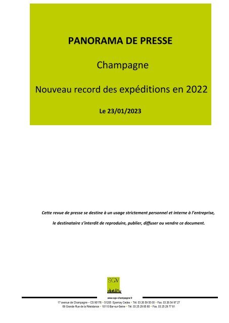 Panorama de presse SP du 23 01 23  Nouveau record des expéditions en 2022