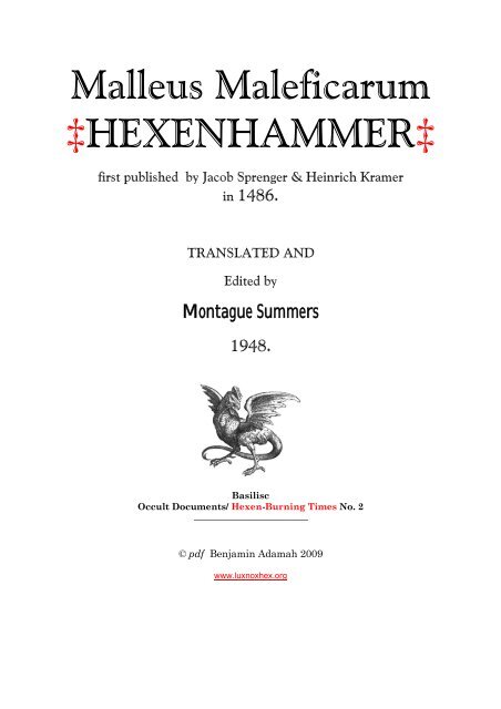 Malleus Maleficarum ‡HEXENHAMMER‡ - Benjamin Adamah