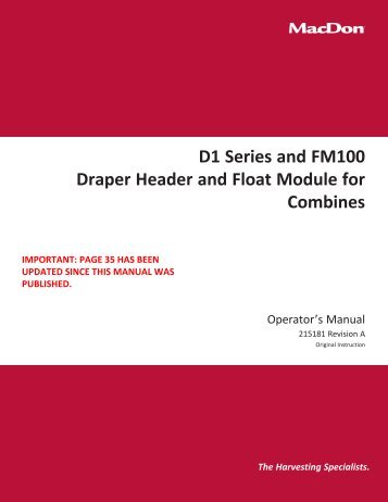 D1 Series and FM100 Draper Header and Float Module for Combines