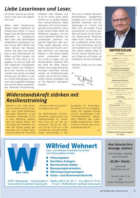 DER BIEBRICHER, Nr. 374, Januar 2023