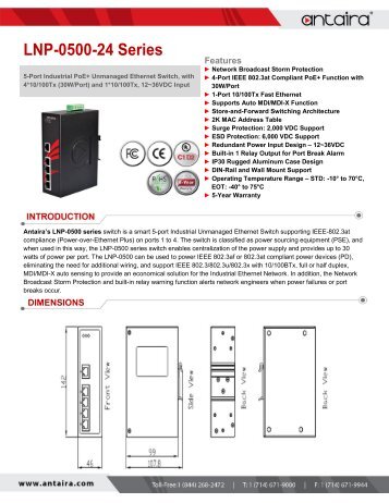 5 Port Unmanged POE+ Switch LNP-0500-24 Series Datasheet