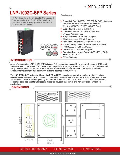 10 Port Gigabit Unmanged switch w-SFP LNP-1002C-SFP Series Datasheet