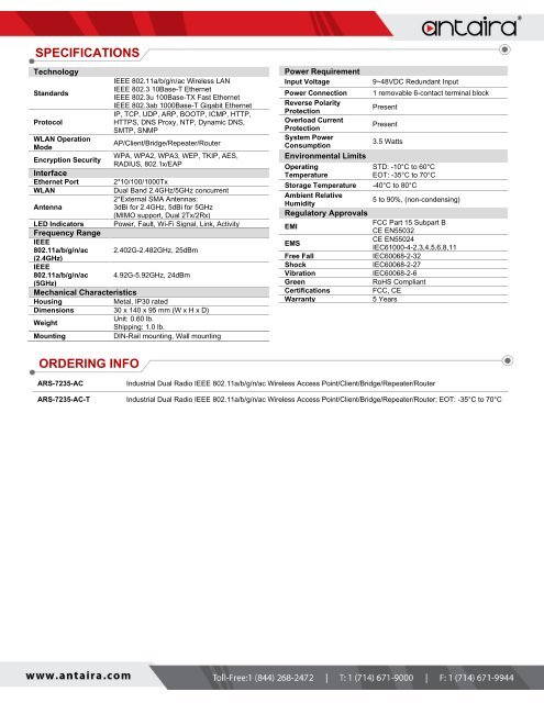 Dual Radio Wireless ARS-7235-AC Series Datasheet