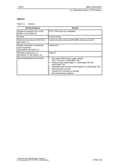 Planning Guide AC Servomotors 1FT5 - Siemens Automation and ...