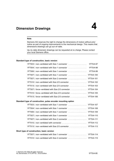 Planning Guide AC Servomotors 1FT5 - Siemens Automation and ...