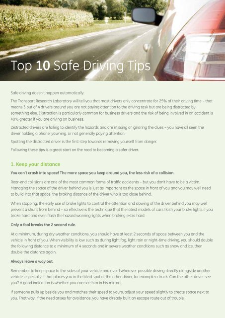 Top 10 Safe Driving Tips - GE Capital UK
