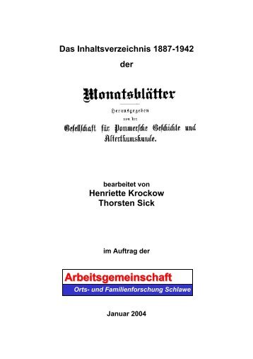 Inhaltsverzeichnis der Monatsblätter 1887-1942