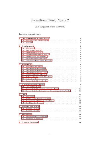 Formelsammlung Physik 2