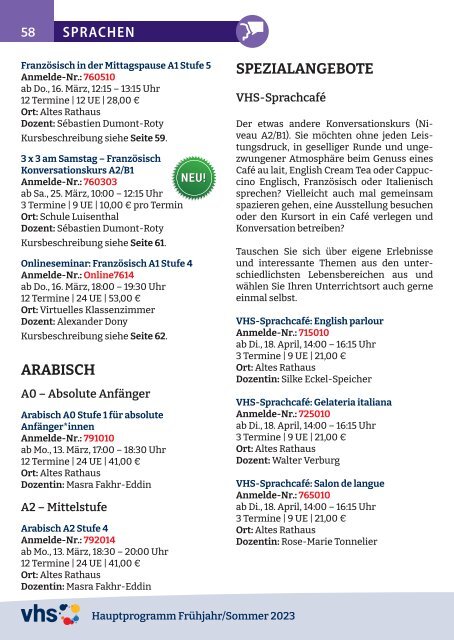 Hauptprogramm Frühjahr/Sommer 2023