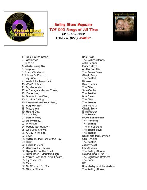 Rolling Stone Magazine top 500 songs of all time - Perfect Blend ...