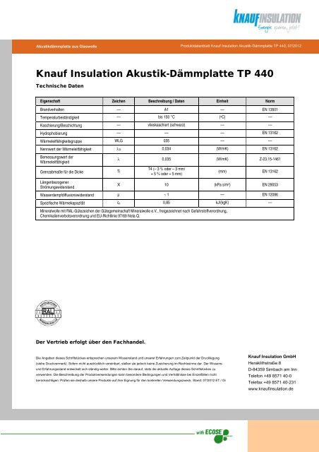 Knauf Insulation Akustik-Dämmplatte TP 440