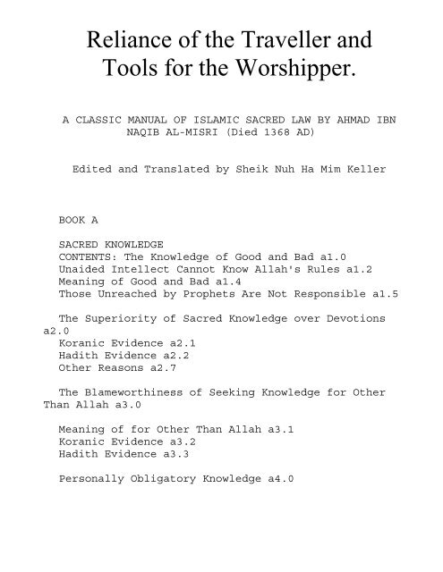 Reliance of the Traveller and Tools for the Worshipper.