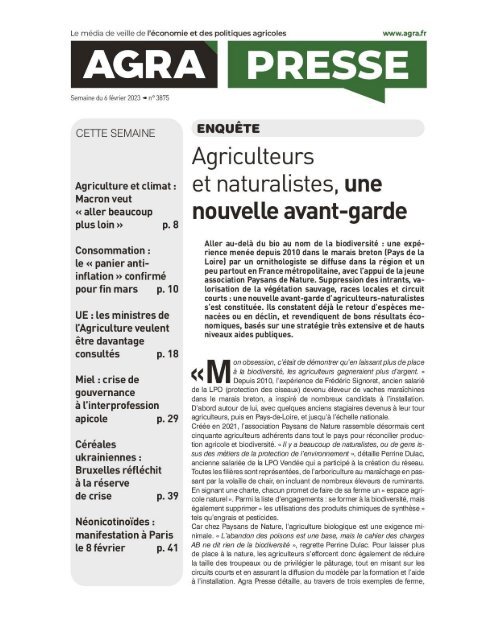 Agrapresse Hebdo n° 3875 - 2023 02 06