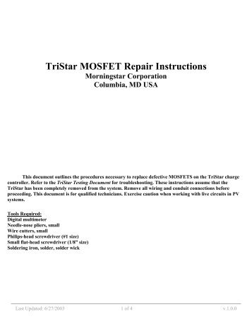 TriStar MOSFET Repair Instructions Morningstar ... - AltE Store