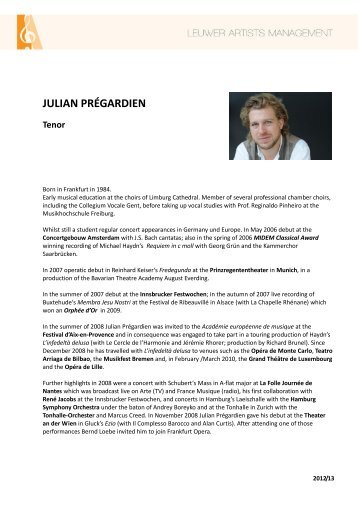 JULIAN PRÉGARDIEN Tenor - leuwer artists management