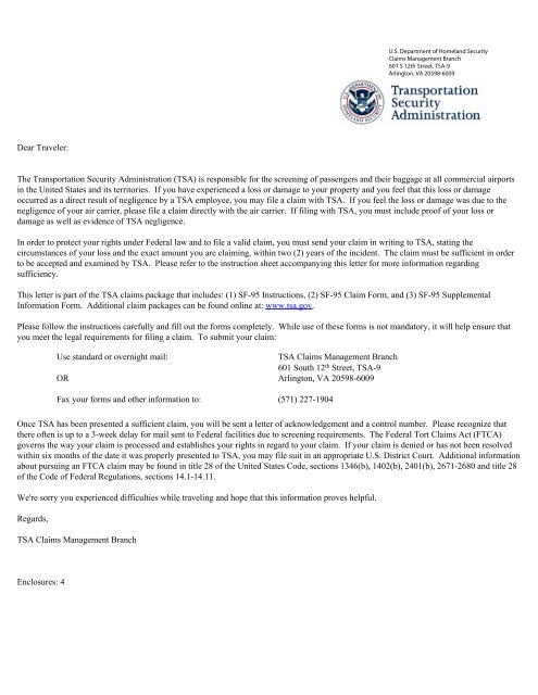 sf-95-tort-claim-package-transportation-security-administration