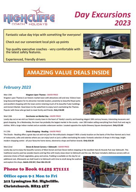 Highcliffe Coach Holidays - Day Excursions - Feb 2023