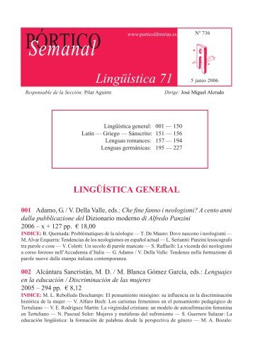 Portico Semanal 736 - Linguistica 71 - Pórtico librerías