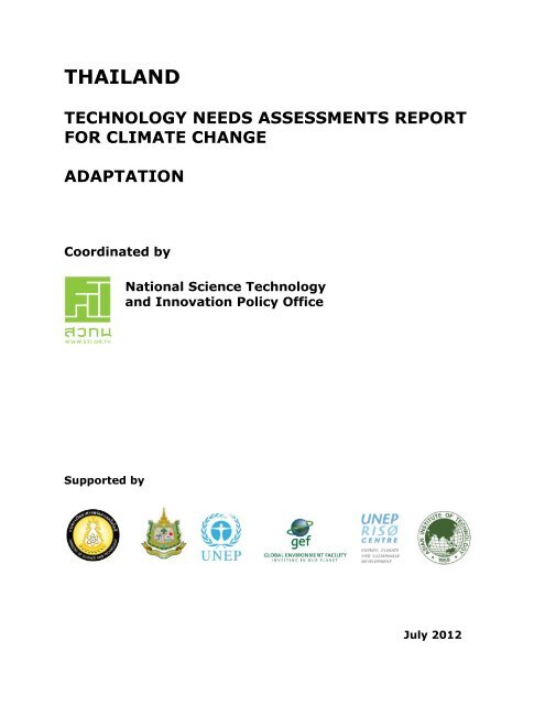 Thailand Technology Needs Assessments Report for Climate Change