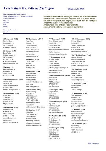 Vereinsliste WLV-Kreis Esslingen - Leichtathletik im Kreis Esslingen