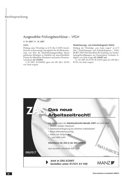 Anwaltsblatt 2008/01 - Österreichischer Rechtsanwaltskammertag