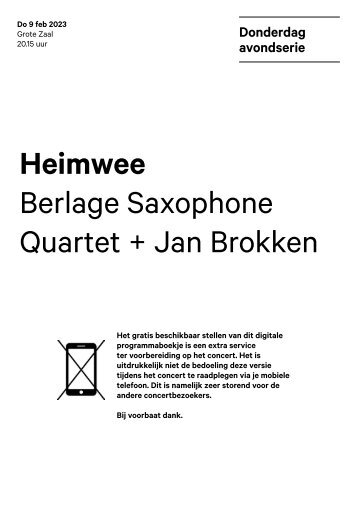 2023 02 09 Heimwee - Berlage Saxophone Quartet + Jan Brokken
