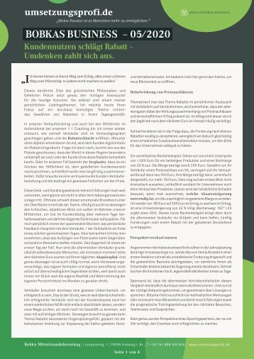 Kundennutzen schlägt Rabatt - Umdenken zahlt sich aus.