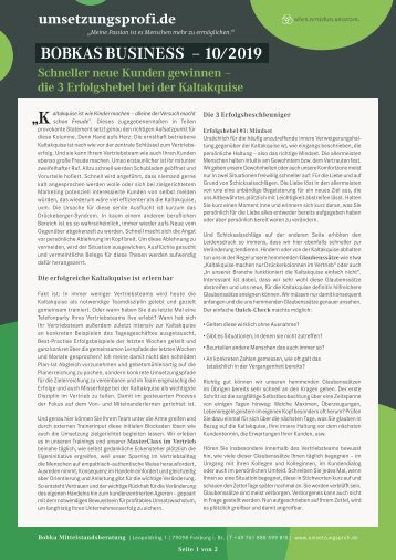 Schneller neue Kunden gewinnen - Die 3 Erfolgshebel bei der Kaltakquise.