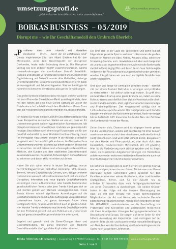 Disrupt me – wie Ihr Geschäftsmodell den Umbruch überlebt.