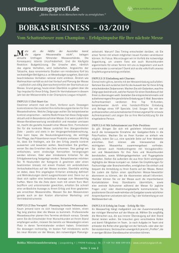 Vom Schattenboxer zum Champion – Erfolgsimpulse für Ihre nächste Messe.