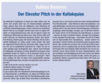 Der Elevator Pitch in der Kaltakquise.