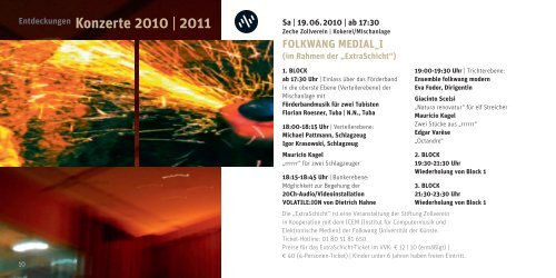Plattform Neue Musik Ruhr ENTDECKUNGEN - Philharmonie Essen