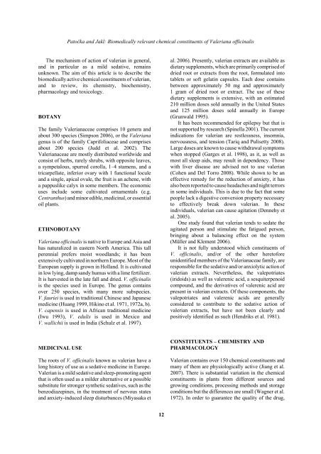 Biomedically relevant chemical constituents of Valeriana officinalis