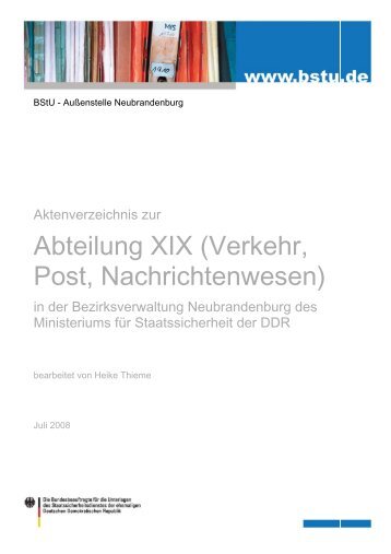 Abteilung XIX (Verkehr, Post, Nachrichtenwesen) - BStU