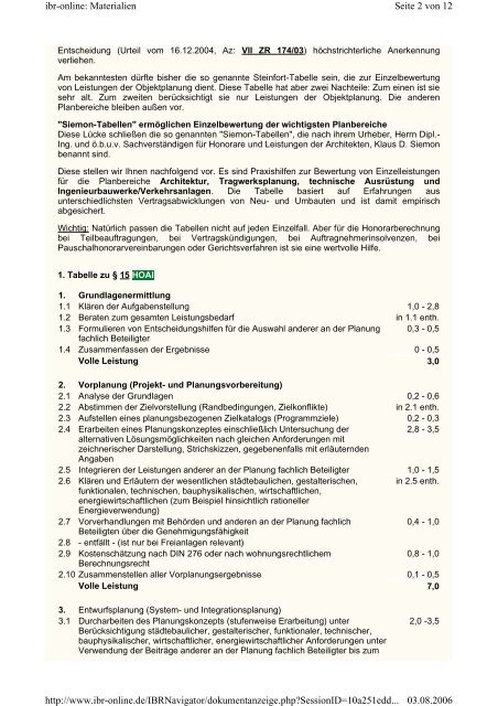 Siemon Tabelle Hoai 2024 ibr-online: Materialien E