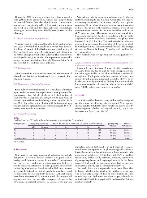 Antibacterial activity of honey alone and in combination with Nigella ...