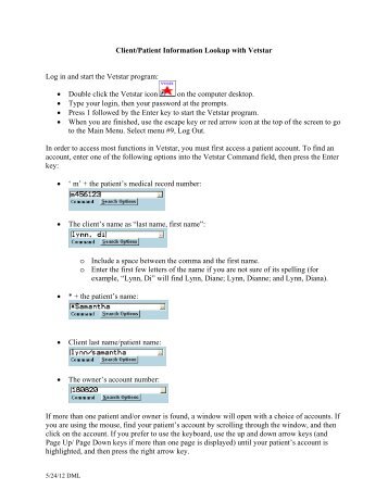 Client/Patient Information Lookup with Vetstar Log in and start the ...