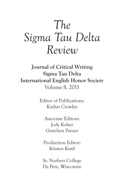 The Sigma Tau Delta Review Volume 8 2011