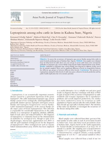 Leptospirosis among zebu cattle in farms in Kaduna State, Nigeria