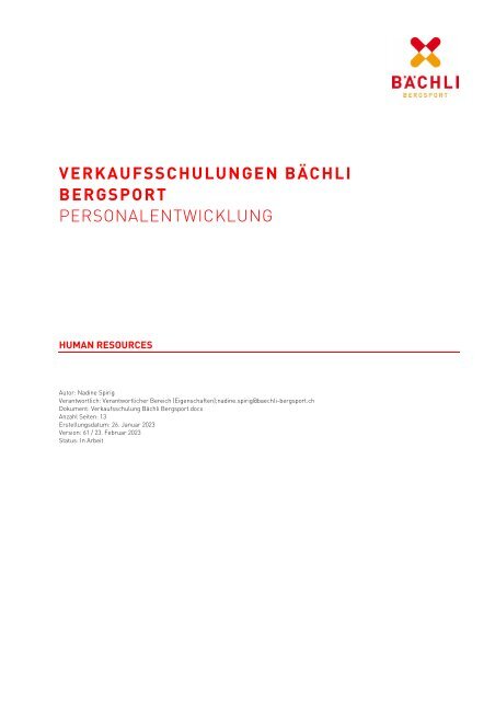 Verkaufsschulung Bächli Bergsport